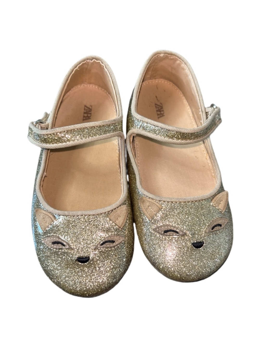 Zara Girls' Fox Gold Glitter Mary Janes Star Girl Glam Bling Size 8.5 (25)